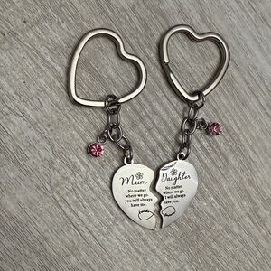 NEW Mother Daughter Matching Set Heart Floral Rhinestone Keychain Charm